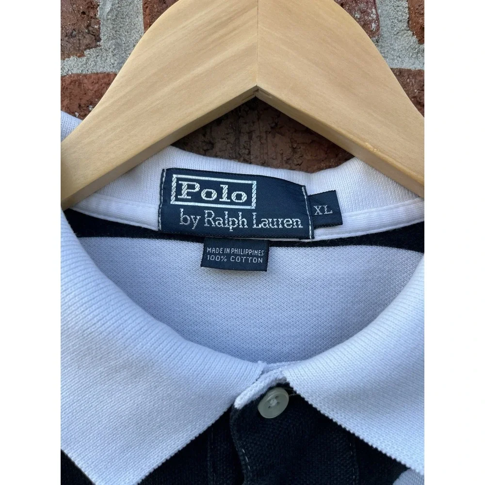 Polo Ralph Lauren Shirt Men's XL Black White Striped Short Sleeve